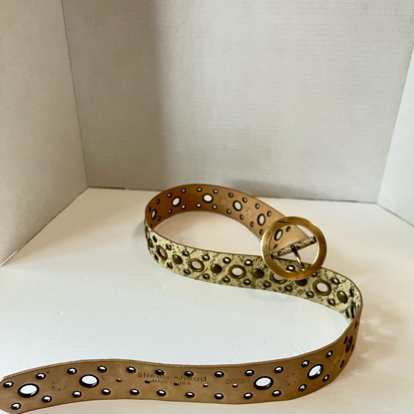 Streets Ahead leather belt python pattern sz L brass buckle & studs EC vintage - Picture 10 of 12